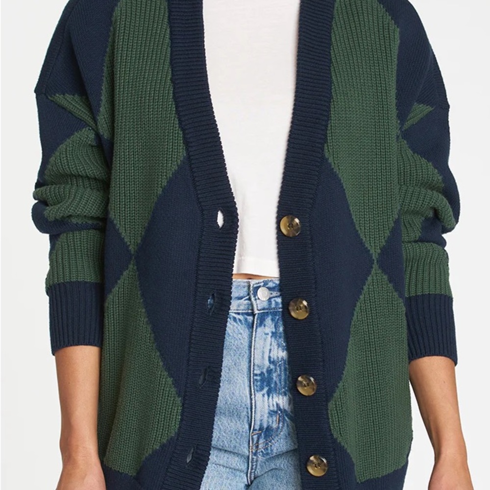 Pistola - Evelyn Sweater - Ivy Diamonds Play | green and navy button front